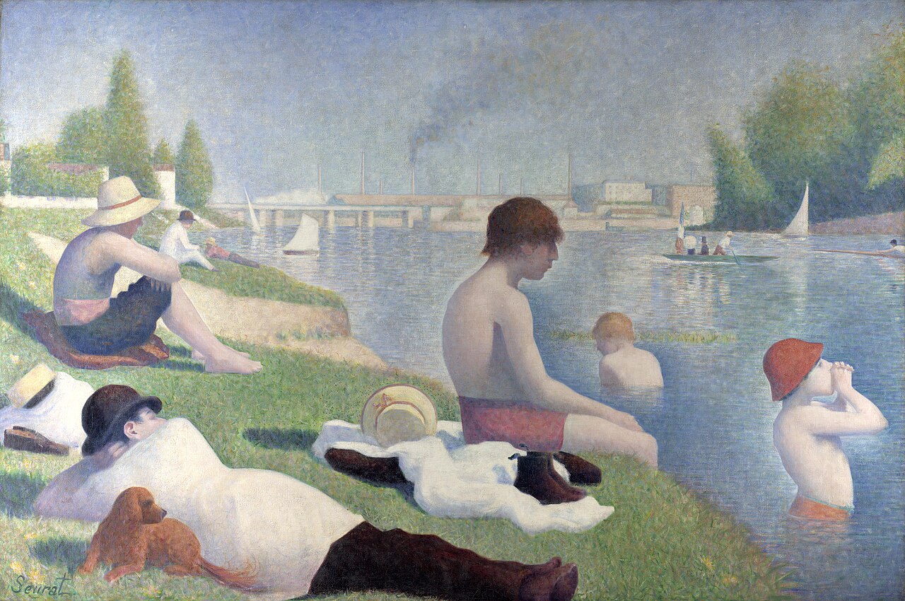 조르주 쇠라, 아니에르에서 물놀이하는 사람들(Une baignade, Asnières), 1884, 유화, 런던 내셔널 갤러리 소장